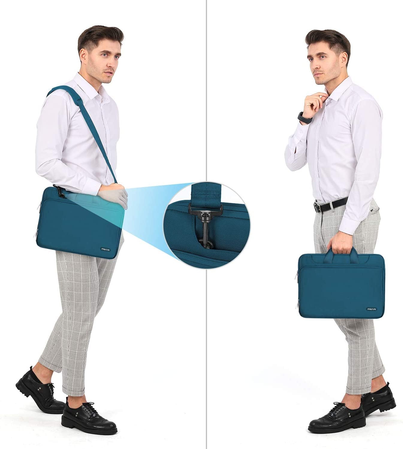 360 Protective Laptop Shoulder Bag Compatible with Macbook Air 15 Inch M2 A2941 2023/Pro 16 Inch M3 M2 M1 2023-2019, 15-15.6 Inch Notebook,Matching Color Sleeve with Belt, Teal Green