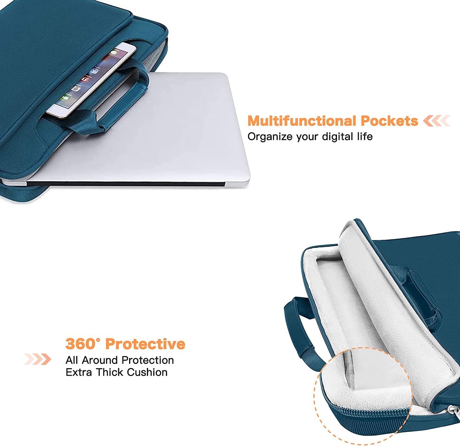 360 Protective Laptop Shoulder Bag Compatible with Macbook Air 15 Inch M2 A2941 2023/Pro 16 Inch M3 M2 M1 2023-2019, 15-15.6 Inch Notebook,Matching Color Sleeve with Belt, Teal Green