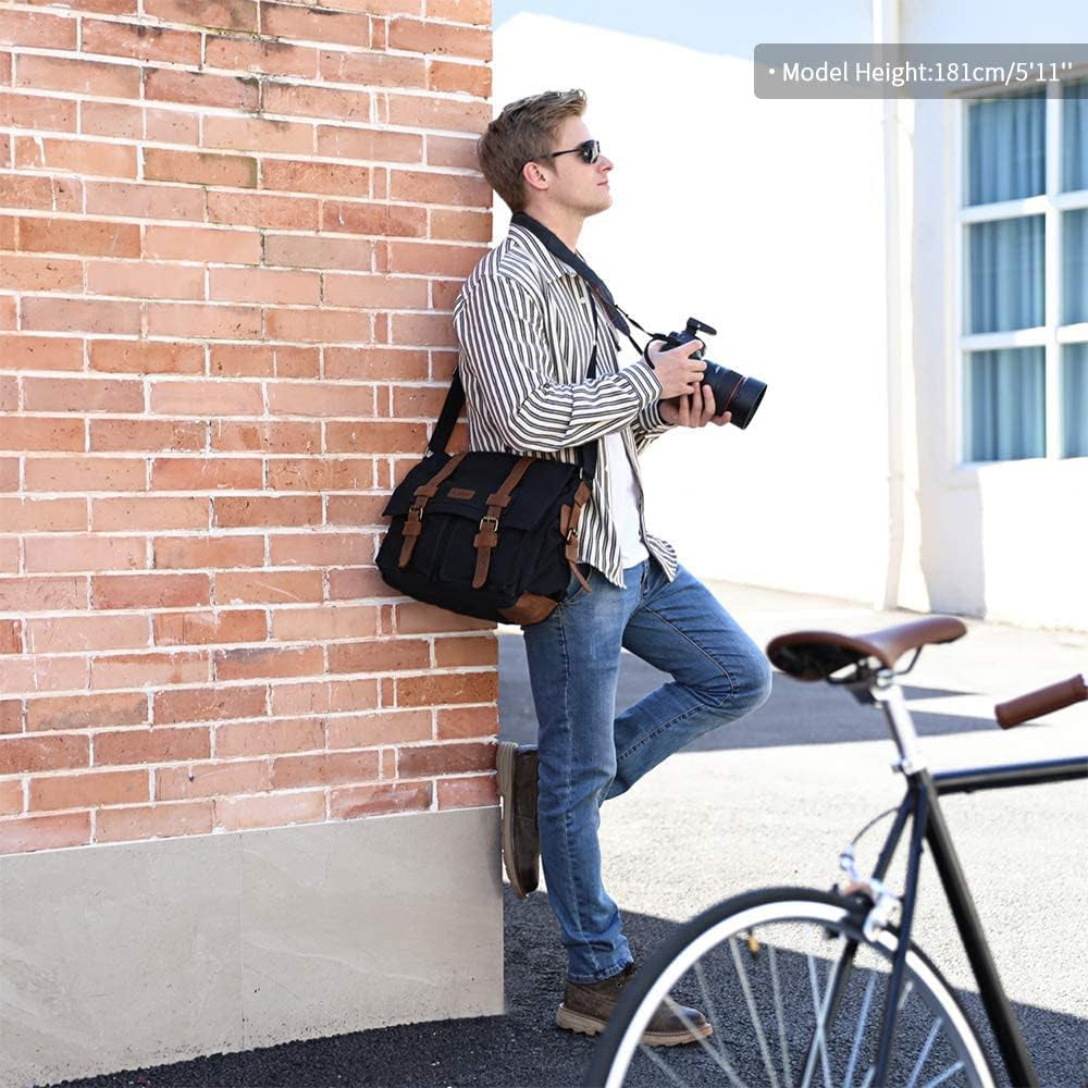 Leather Canvas Camera Bag Vintage DSLR SLR Messenger Shoulder Bag