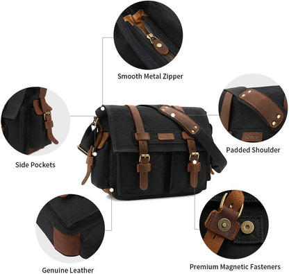 Leather Canvas Camera Bag Vintage DSLR SLR Messenger Shoulder Bag