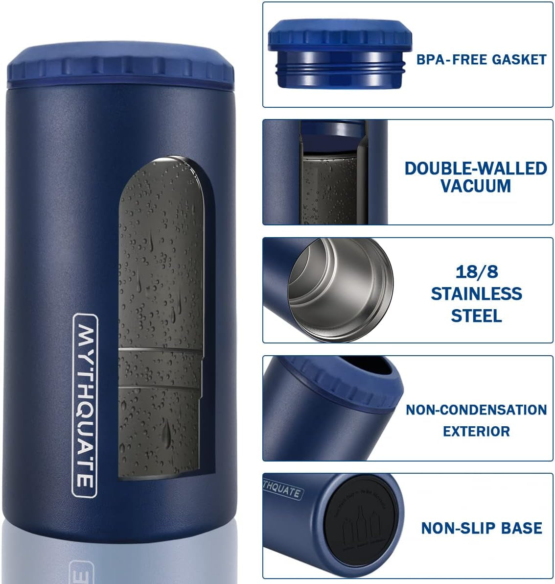 3 in 1 Slim Can Cooler for 12 OZ Skinny Can, Regular Can & Beer Bottle - Keep Cold for 6 Hours - Double Walled Insulated Stainless Steel Vacuum Beverage Can Insulator (Navy Blue)